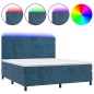 vidaXL Cama box spring colchón y LED terciopelo azul oscuro 180x200 cm