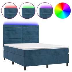 vidaXL Cama box spring colchón y LED terciopelo azul oscuro 140x190 cm