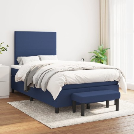 vidaXL Cama box spring con colchón tela azul 120x200 cm