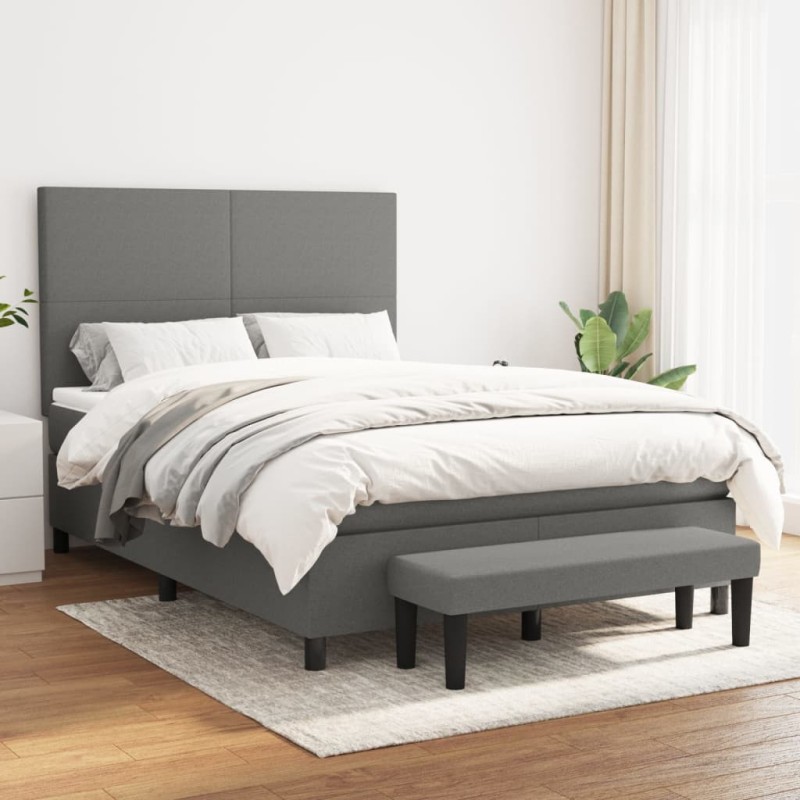 vidaXL Cama box spring con colchón tela gris oscuro 140x200 cm