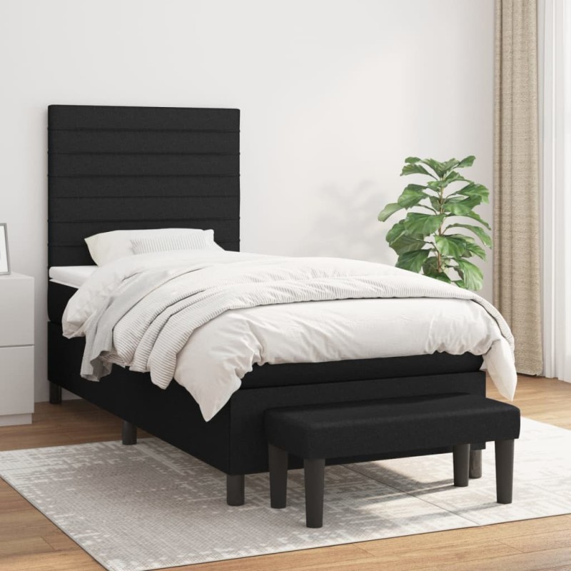 vidaXL Cama box spring con colchón tela negro 90x200 cm vidaXL Cama box spring con colchón tela negro 90x200 cm