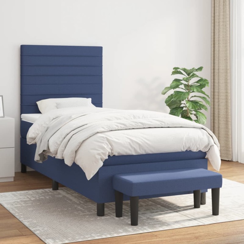 vidaXL Cama box spring con colchón tela azul 90x200 cm vidaXL Cama box spring con colchón tela azul 90x200 cm