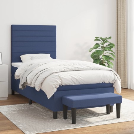 vidaXL Cama box spring con colchón tela azul 90x200 cm