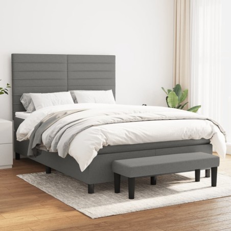 vidaXL Cama box spring con colchón tela gris oscuro 140x190 cm