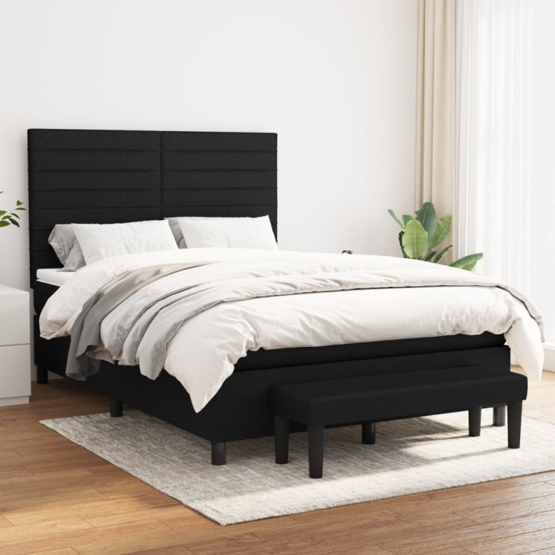 vidaXL Cama box spring con colchón tela negro 140x200 cm vidaXL Cama box spring con colchón tela negro 140x200 cm