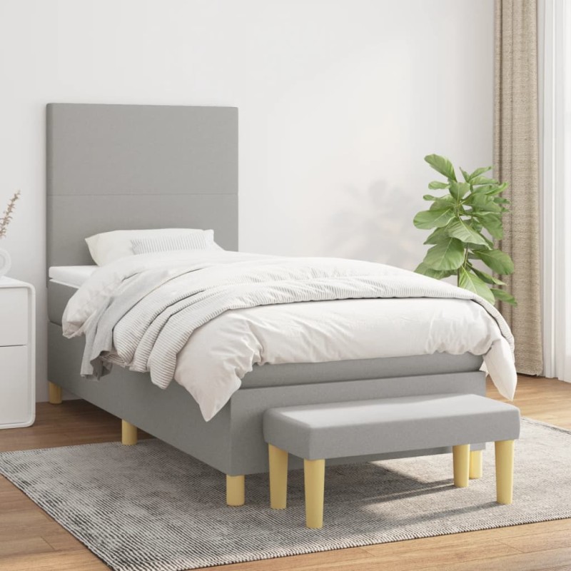 vidaXL Cama box spring con colchón tela gris claro 90x190 cm vidaXL Cama box spring con colchón tela gris claro 90x190 cm