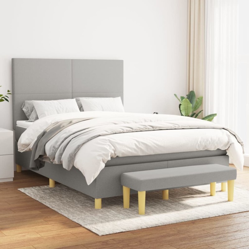 vidaXL Cama box spring con colchón tela gris claro 140x200 cm vidaXL Cama box spring con colchón tela gris claro 140x200 cm