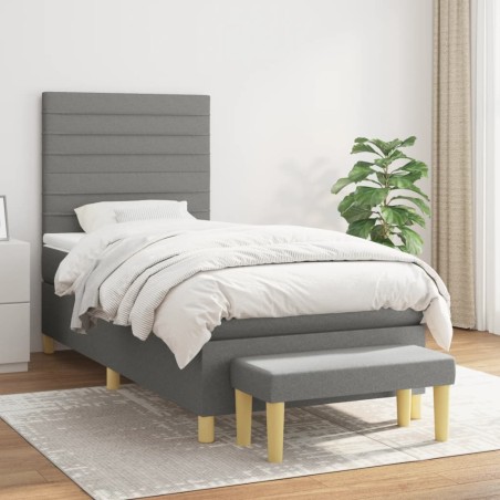 vidaXL Cama box spring con colchón tela gris oscuro 90x190 cm