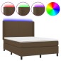 vidaXL Cama box spring colchón luces LED tela marrón oscuro 140x190 cm vidaXL Cama box spring colchón luces LED tela marrón oscuro 140x190 cm