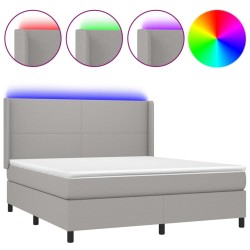 vidaXL Cama box spring colchón y luces LED tela gris claro 180x200 cm