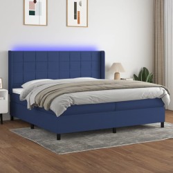 vidaXL Cama box spring colchón y luces LED tela azul 200x200 cm