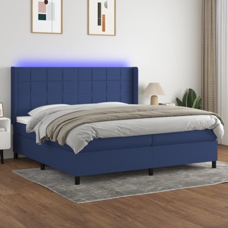 vidaXL Cama box spring colchón y luces LED tela azul 200x200 cm