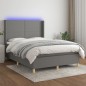 vidaXL Cama box spring colchón y luces LED tela gris oscuro 140x200 cm