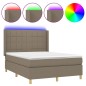 vidaXL Cama box spring colchón y luces LED tela gris taupe 140x200 cm