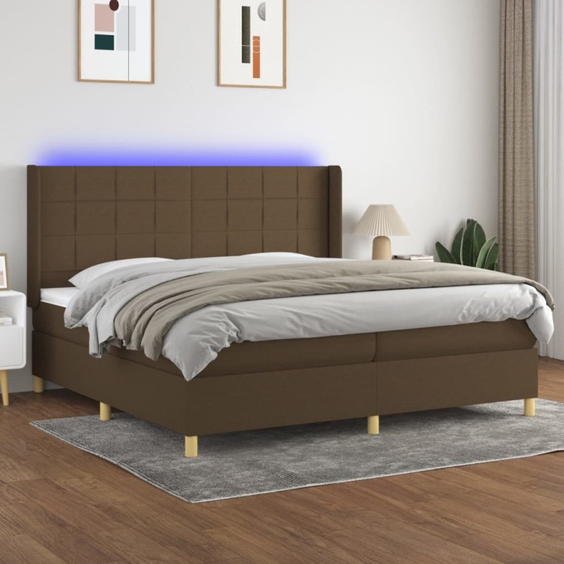 vidaXL Cama box spring colchón luces LED tela marrón oscuro 200x200 cm vidaXL Cama box spring colchón luces LED tela marrón oscuro 200x200 cm