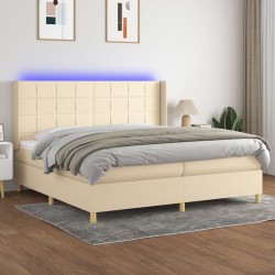 vidaXL Cama box spring colchón y luces LED tela crema 200x200 cm