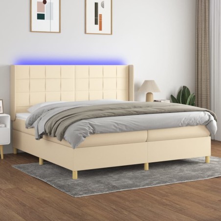 vidaXL Cama box spring colchón y luces LED tela crema 200x200 cm