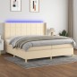 vidaXL Cama box spring colchón y luces LED tela crema 200x200 cm