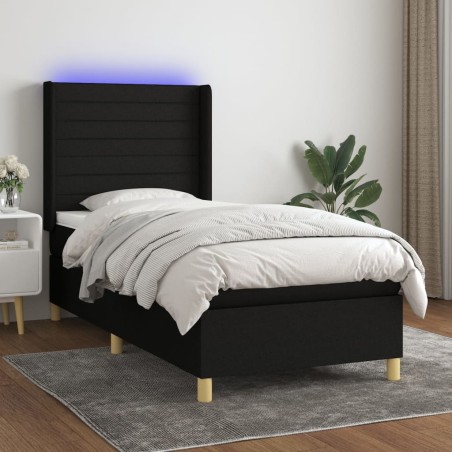 vidaXL Cama box spring colchón y luces LED tela negro 90x200 cm