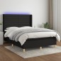 vidaXL Cama box spring colchón y luces LED tela negro 140x200 cm vidaXL Cama box spring colchón y luces LED tela negro 140x200 cm