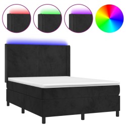 vidaXL Cama box spring colchón y LED terciopelo negro 140x200 cm