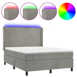 vidaXL Cama box spring colchón y LED terciopelo gris claro 140x190 cm