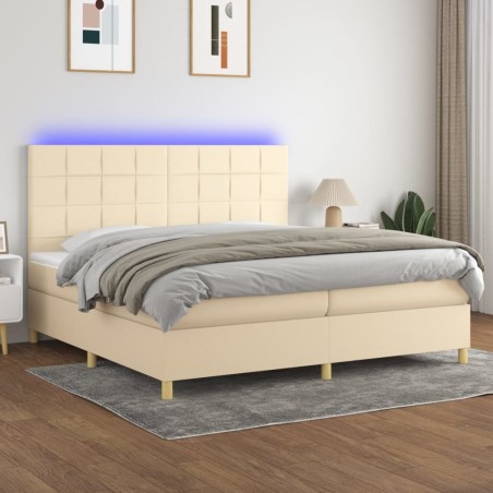 vidaXL Cama box spring colchón y luces LED tela crema 200x200 cm