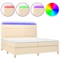 vidaXL Cama box spring colchón y luces LED tela crema 200x200 cm vidaXL Cama box spring colchón y luces LED tela crema 200x200 cm