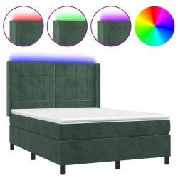 vidaXL Cama box spring colchón y LED terciopelo verde oscuro 140x200cm