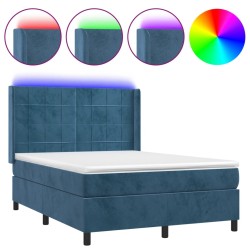 vidaXL Cama box spring colchón y LED terciopelo azul oscuro 140x190 cm