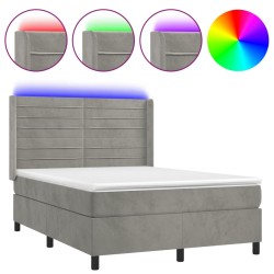 vidaXL Cama box spring colchón y LED terciopelo gris claro 140x200 cm