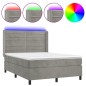 vidaXL Cama box spring colchón y LED terciopelo gris claro 140x200 cm vidaXL Cama box spring colchón y LED terciopelo gris claro 140x200 cm