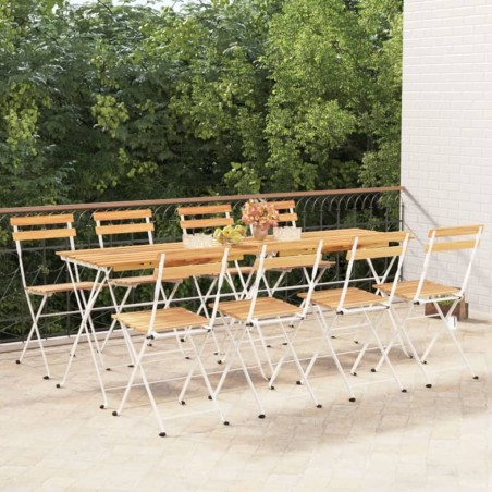 vidaXL Sillas cafetería plegables 8 uds acero y madera maciza acacia