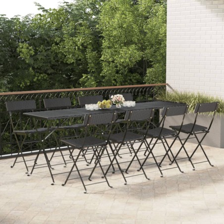 vidaXL Sillas cafetería plegables 8 uds acero y ratán sintético negro