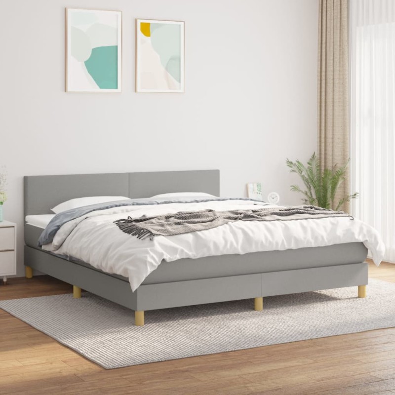 vidaXL Cama box spring con colchón tela gris claro 180x200 cm vidaXL Cama box spring con colchón tela gris claro 180x200 cm