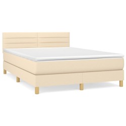 vidaXL Cama box spring con colchón tela color crema 140x200 cm