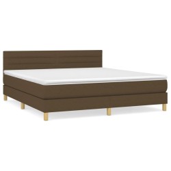 vidaXL Cama box spring con colchón tela marrón oscuro 180x200 cm