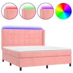 vidaXL Cama box spring colchón y LED terciopelo rosa 180x200 cm