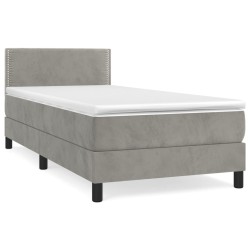 vidaXL Cama box spring con colchón terciopelo gris claro 90x190 cm