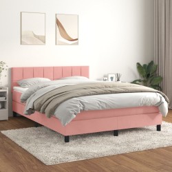 vidaXL Cama box spring con colchón terciopelo rosa 140x200 cm