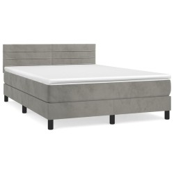vidaXL Cama box spring con colchón terciopelo gris claro 140x200 cm