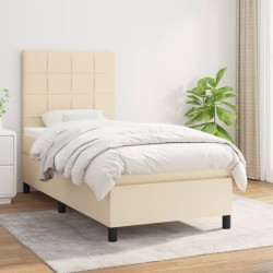 vidaXL Cama box spring con colchón tela color crema 90x200 cm