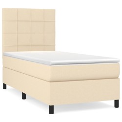 vidaXL Cama box spring con colchón tela color crema 90x200 cm