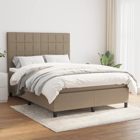 vidaXL Cama box spring con colchón tela gris taupe 140x190 cm