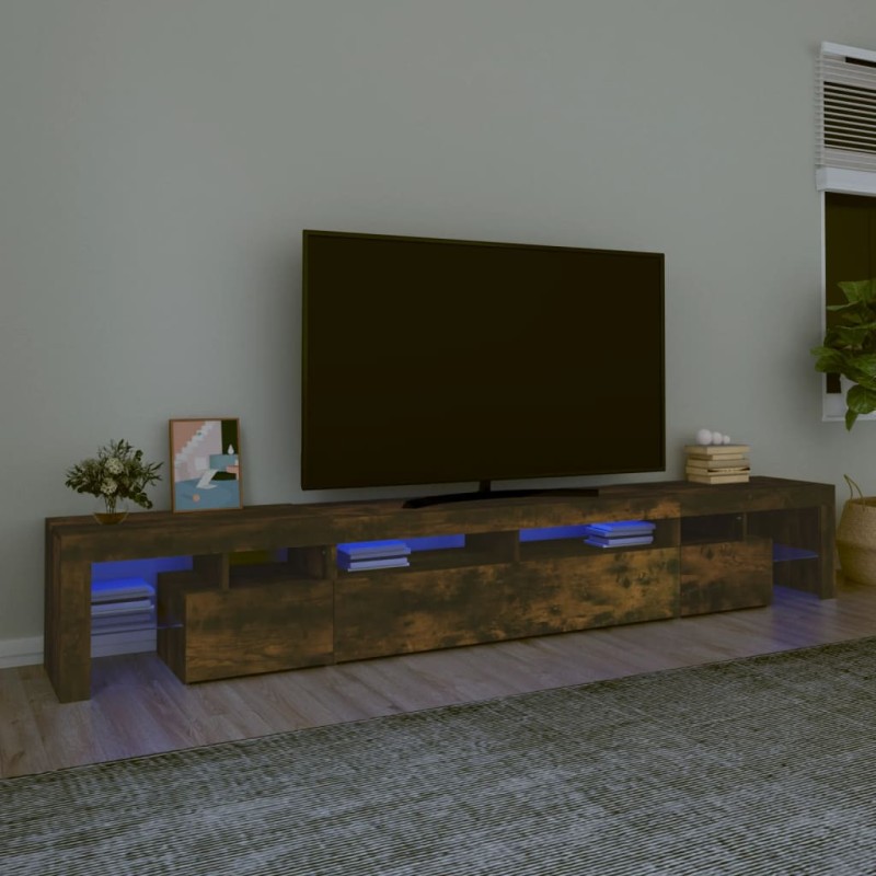 vidaXL Mueble de TV con luces LED color roble ahumado 260x36,5x40 cm vidaXL Mueble de TV con luces LED color roble ahumado 260x36,5x40 cm