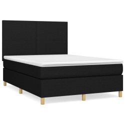 vidaXL Cama box spring con colchón tela negro 140x190 cm