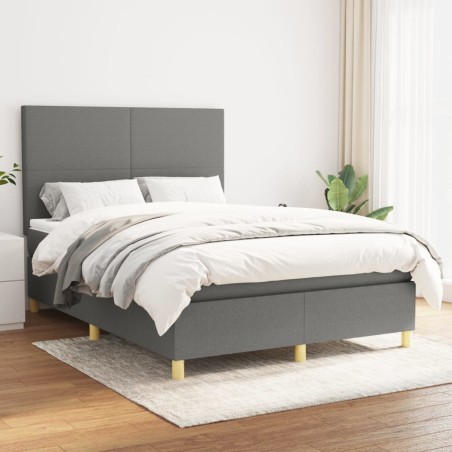vidaXL Cama box spring con colchón tela gris oscuro 140x200 cm