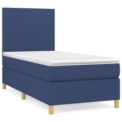 vidaXL Cama box spring con colchón tela azul 100x200 cm