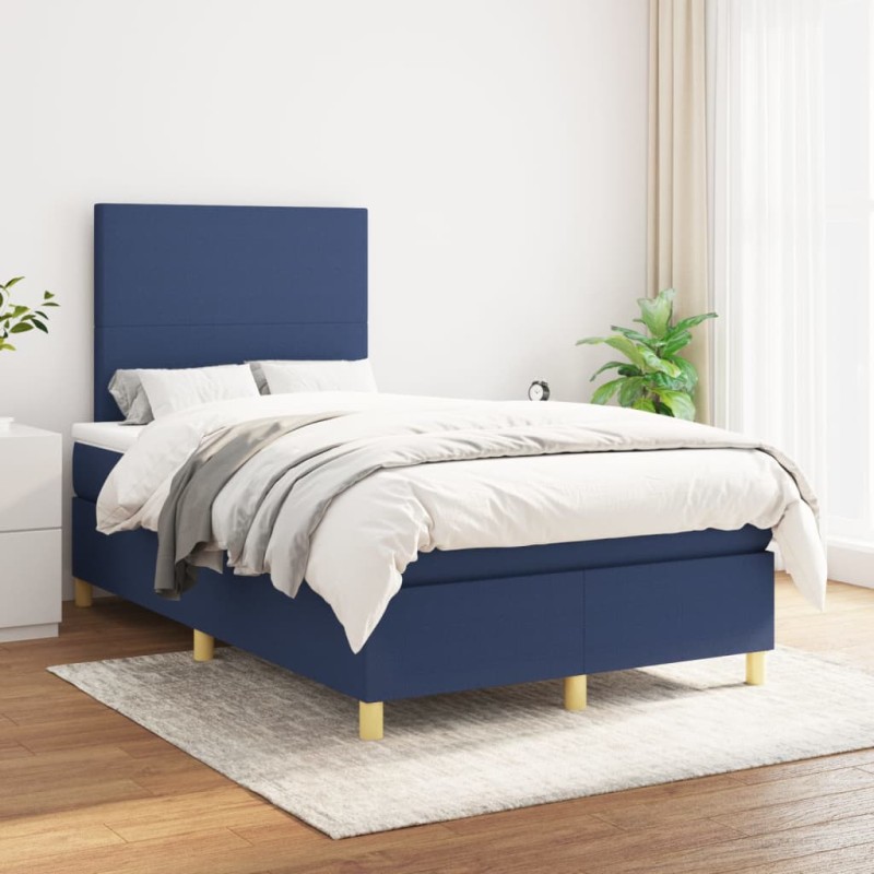 vidaXL Cama box spring con colchón tela azul 120x200 cm vidaXL Cama box spring con colchón tela azul 120x200 cm