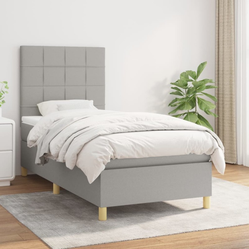 vidaXL Cama box spring con colchón tela gris claro 100x200 cm vidaXL Cama box spring con colchón tela gris claro 100x200 cm